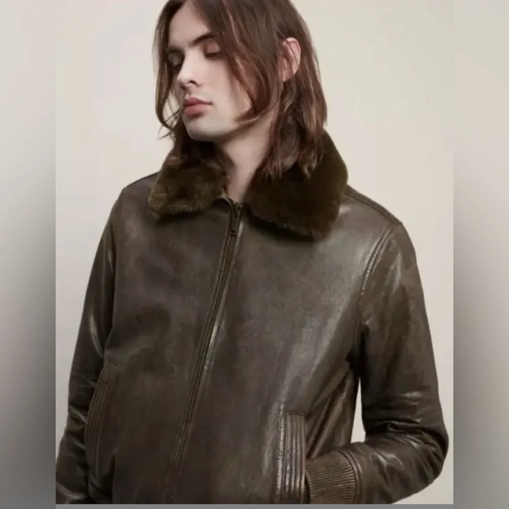 John Varvatos TommyLeather Bomber with Removable Shearling Collar Small - Picture 6 of 16